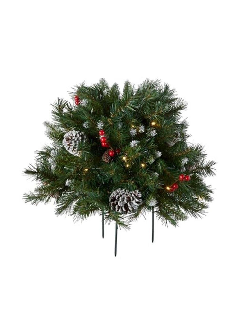 Pre Lit Christmas Urn Filler 18in Frosted Berry Pinecones LED Lights Tripod Door